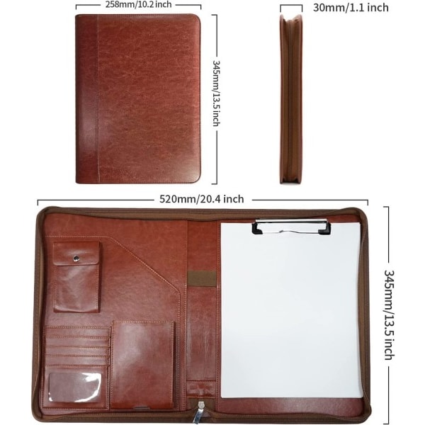 Multifunktionell A4 Konferens Läder Kontrakt Arkiv Mappar Zippered Arrangör Kort hållare