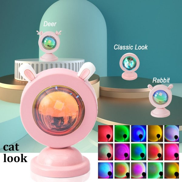 Mini Dyr USB Solnedgang Lampe Led Projektor Natt Lys Bord Katt Stil Atmosfære