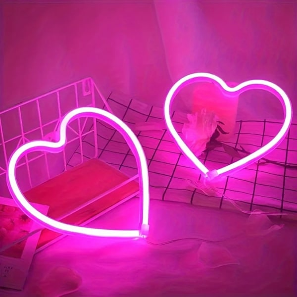 Rosa USB Atmosfär Led Neon Ljus Tecken Hjärta Form Vägg Monterad Natt Ljus
