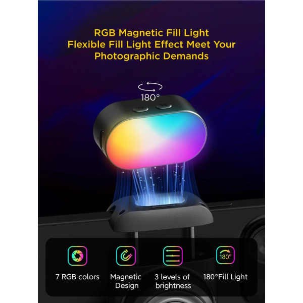 RGB magnetisk fyll lys for gimbal LED video fotografi lys 3 lysstyrke og 7 farge justering