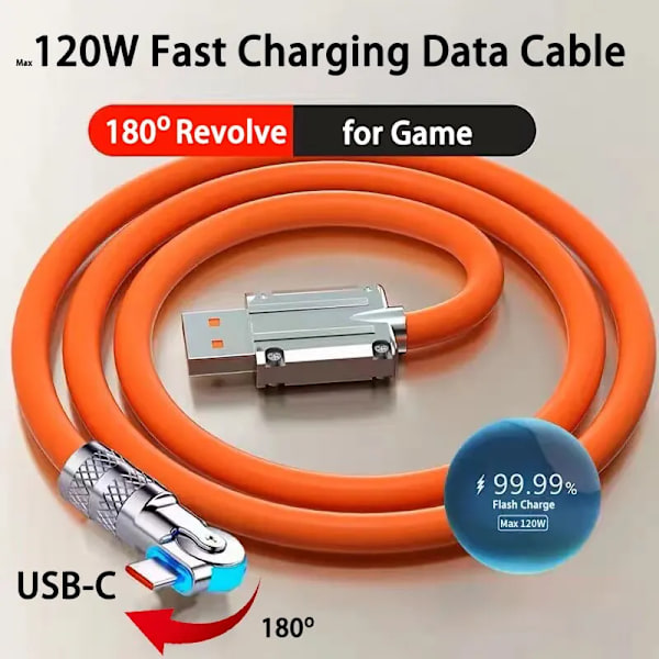 120W 7A Hurtig Opladning USB Type C Kabel 180 Grader Rotation Albue Kabel