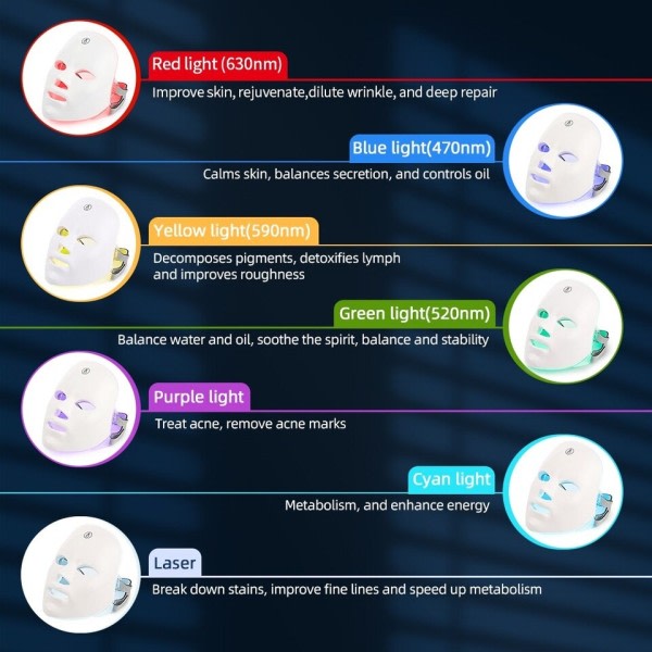 Genopladelig ansigtsbehandling LED maske 7 farver LED foton terapi skønhed maske
