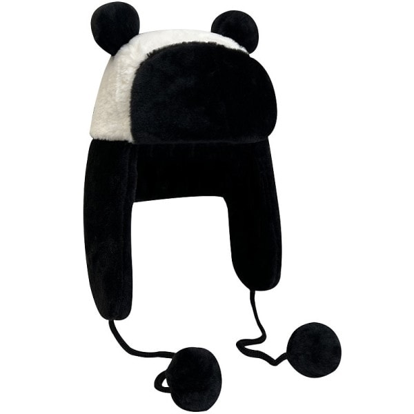 Lämmin talvi söpö panda karhu hattu trapper lippikset musta valkoinen hatut pehmoinen eläin kypärä lippis