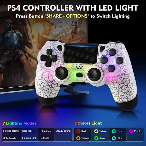 RGB Controller för PS4 Slim Pro Joystick Gamepad Dubbel Vibration Trådlös Bluetooth Joypad