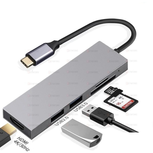 USB 3.1 Type-C Hub Til HDMI Multi Splitter Adapter 4K Thunderbolt 3 USB C Hub med TF SD Reader Slot