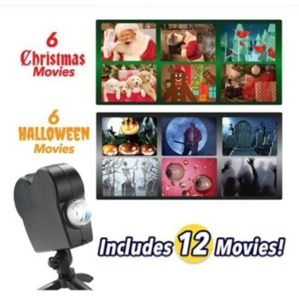 Halloween Holografinen Projektori Sooky Yöt Halloween Juhlat Valot 12 Elokuvat Ikkuna Wonderland Elokuva Projektori