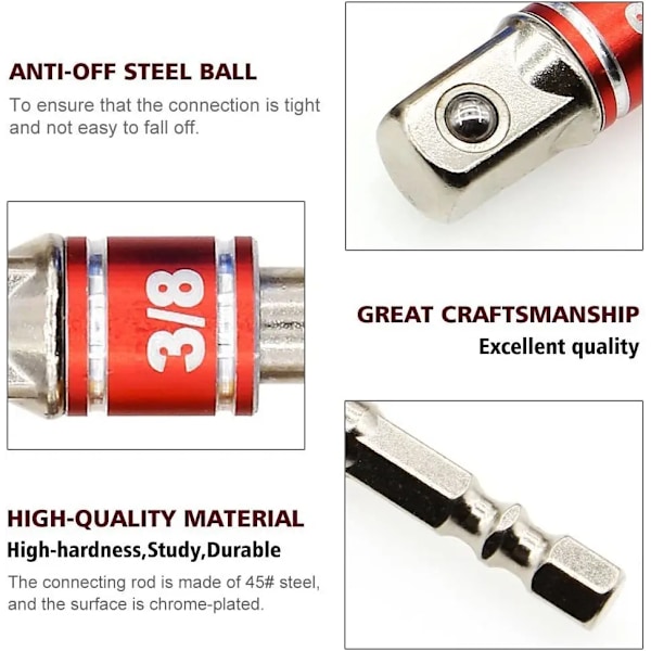 3 pieces Slag Driver Socket Extension Adapter Extended Converter Power Drill Sex To High Speed Mut Hann Firkant nøkkel