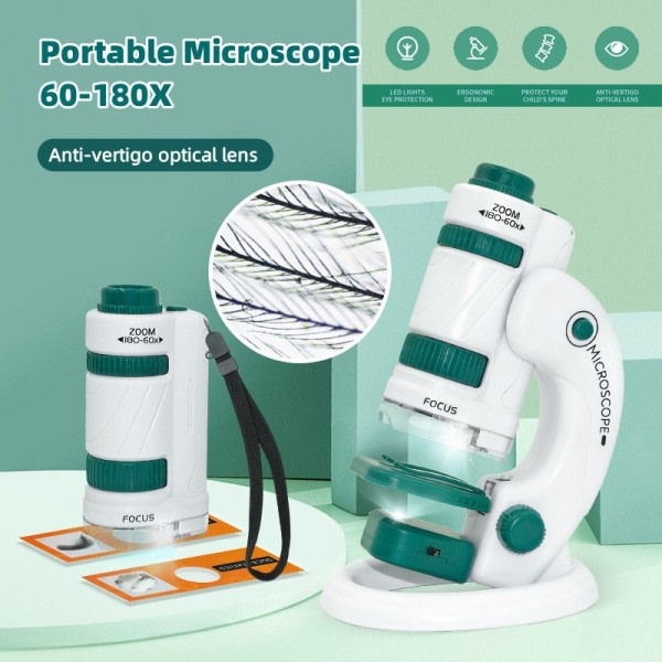 Kids Science Microscope Legetøj Kit 60-180x Pædagogisk Mini Lomme Håndholdt Mikroskop