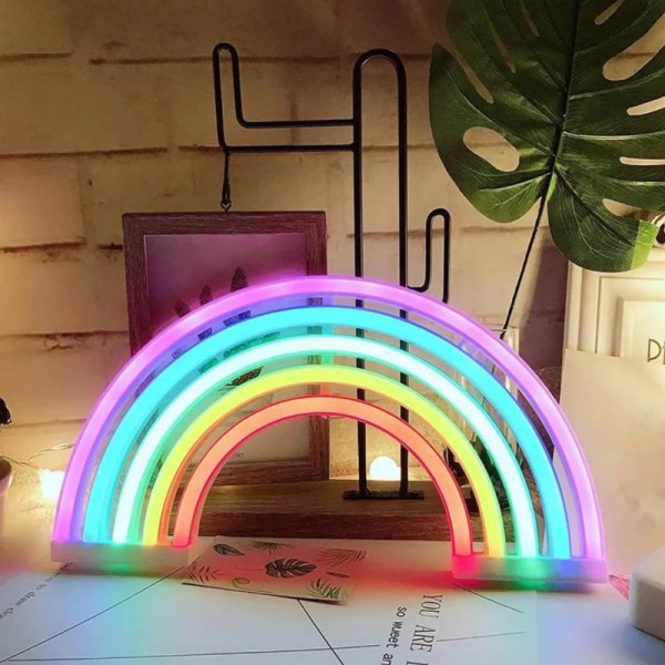 LED Neon Skilt Lys Rainbow Lys USB Batteri Operert Vegg Dekor