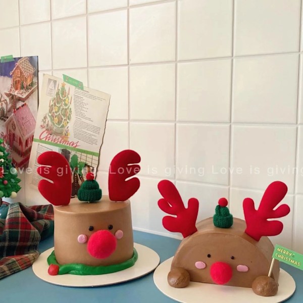 God Jul Tårta Toppers Röd Älg horn Dessert tårta Dekor
