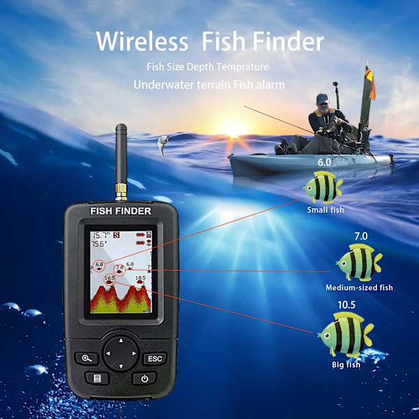 Profesjonell  Trådløs ekkolodd Fiske Alert Fish Finder Undervann Ekko ekkolodd Fiske Detektor Bærbar Fish Finder