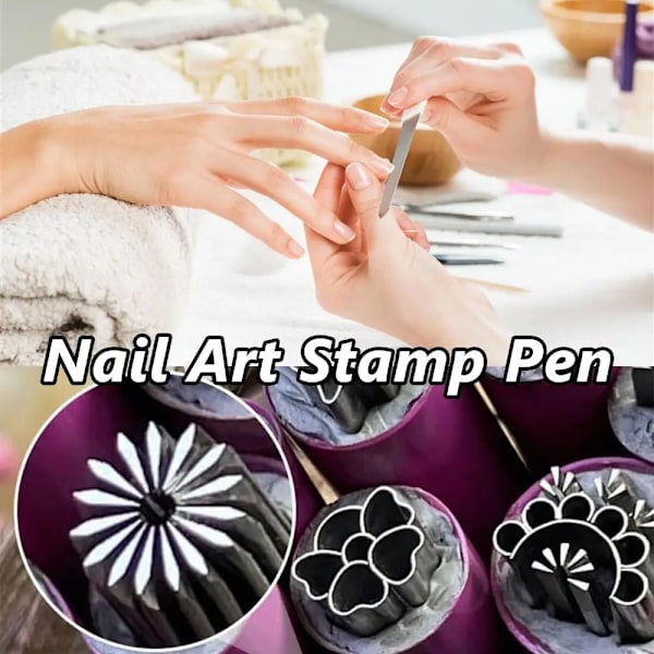10 bitar Nagelkonst Stämpel Penna Set Blomm Fjäril Mönster Nagel Graffiti Penna