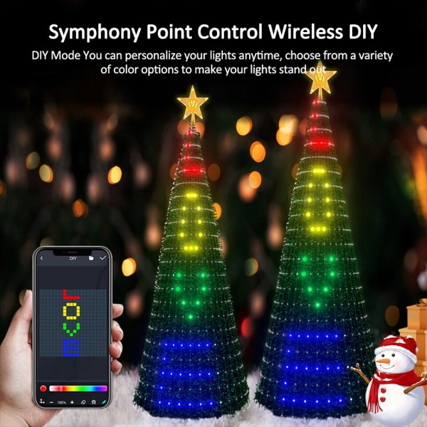 Jul Træ Toppers Lys Flerfarvet Fairy LED Star String Waterfall Xmas APP Bluetooth Home Yard Holiday Decor