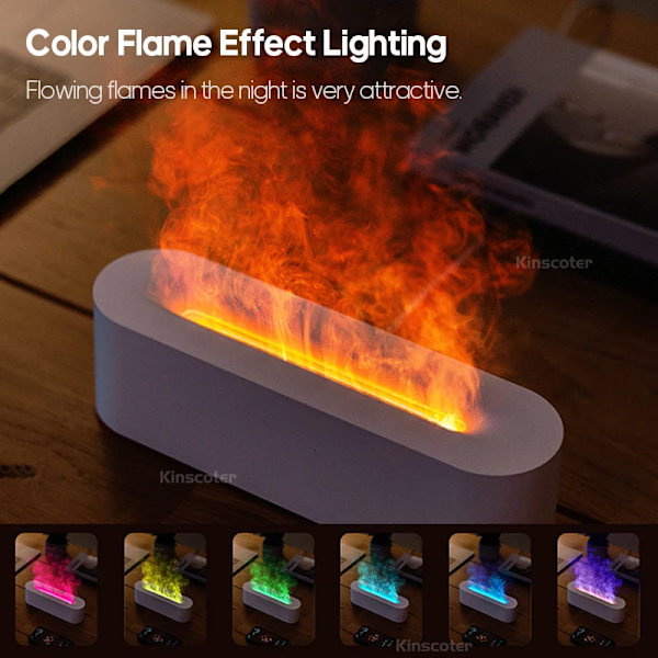 Bästa kvalitet Eterisk Olja Aroma Diffuser Låga Luft luftfuktare Ultraljud Cool Dimma Diffusor med  RGB Realistisk Eld Natt Ljus