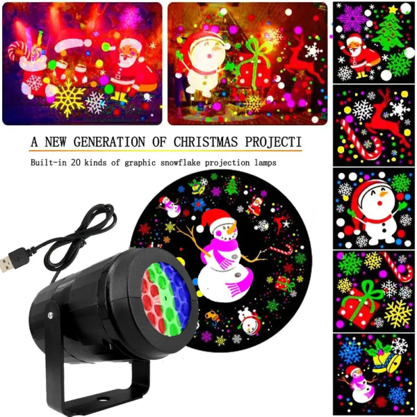 USB Ström Snöflinga Jul Projektor LED Ljus Ljus Inomhus Inredning Tomten Snöfall Mönster Projektion