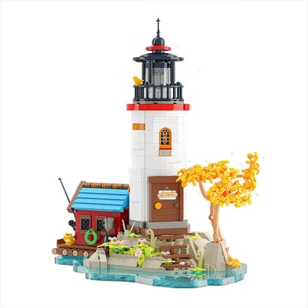 Mini 1420 stykker Utkikkstårn MOC Cape Fyrtårn Hus Bygning Blokk Gammal Tre Hvit Paviljong Klosser Leker
