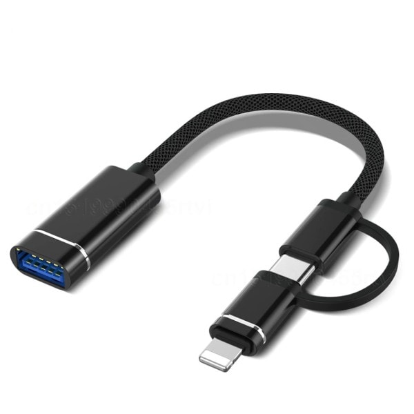 2 in 1 USB 3.0 8-Pin/Type C OTG sovitin kaapeli iPhone 13 12 11 Pro Max iPad iOS 13 yllä