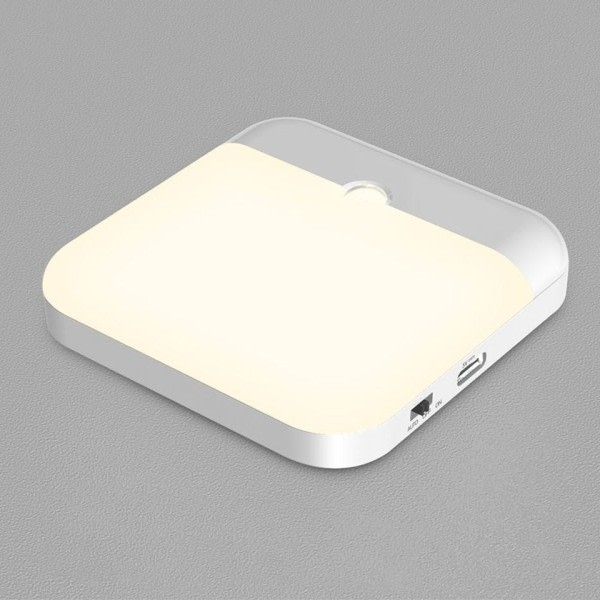 Bevegelse Sensor Led Lys Usb Lade Firkantet Lampe for Soverom Kjøkken Trapp Gang Garderobe Skap Belysning