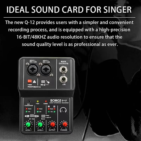 Hög kvalitet 2 kanaler Professionell bärbar Ljud gränssnitt ljudkort konsol mini USB MIXER för gitarr inspelning studio sång
