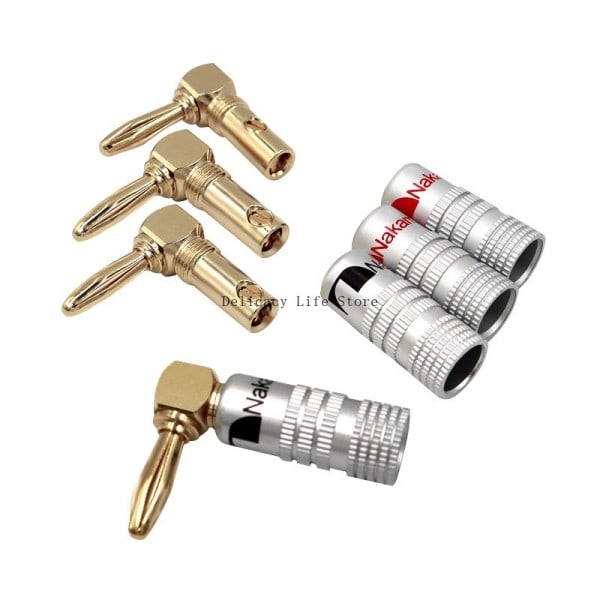 4st banan kontakt höger vinkel 90 grader 4mm guldpläterad video högtalare adapter ljud kontakt
