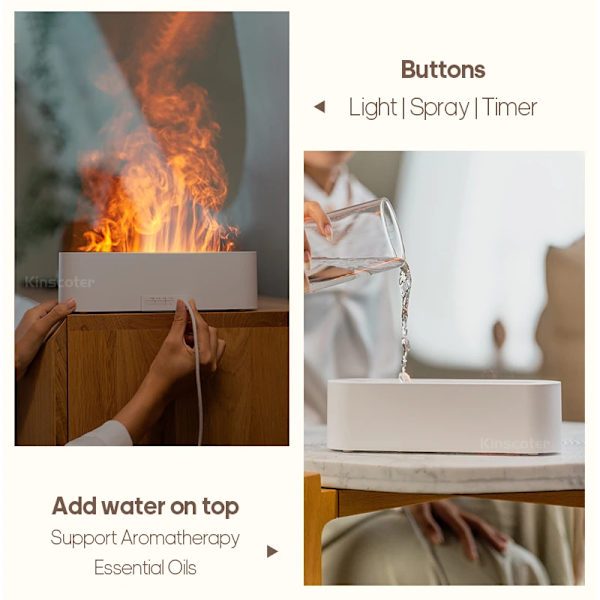 Bästa kvalitet Eterisk Olja Aroma Diffuser Låga Luft luftfuktare Ultraljud Cool Dimma Diffusor med  RGB Realistisk Eld Natt Ljus