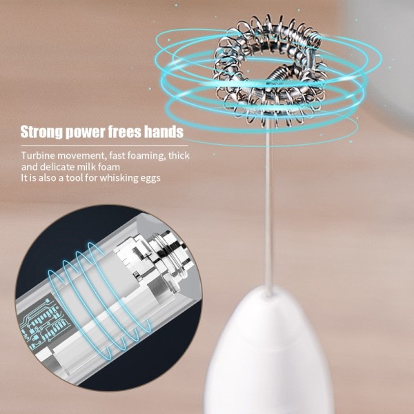 2 i 1 USB oppladbar Elektrisk Egg Visp Visp Kaffe Mixer Dobbelt hoder Melk skummer