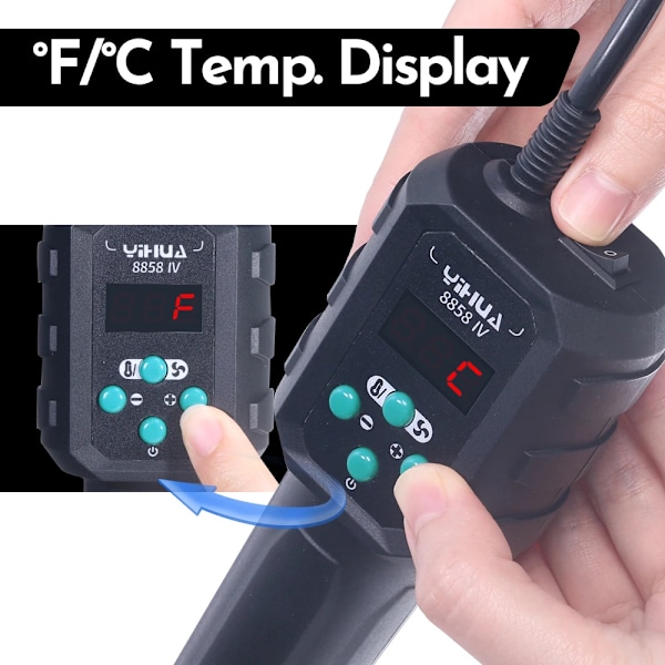 Mikro Kuuma Ilma Ase  C/F Lämpö Säädetty 8858IV 700W Juotos Uudelleentyöstö Hitsaus Asema LCD Digitaalinen Lämpö Ase