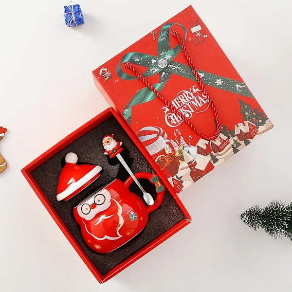 Jul keramik mugg med present box Drickskopp med lock sked Dricksföremål kaffe mugg jul dekoration