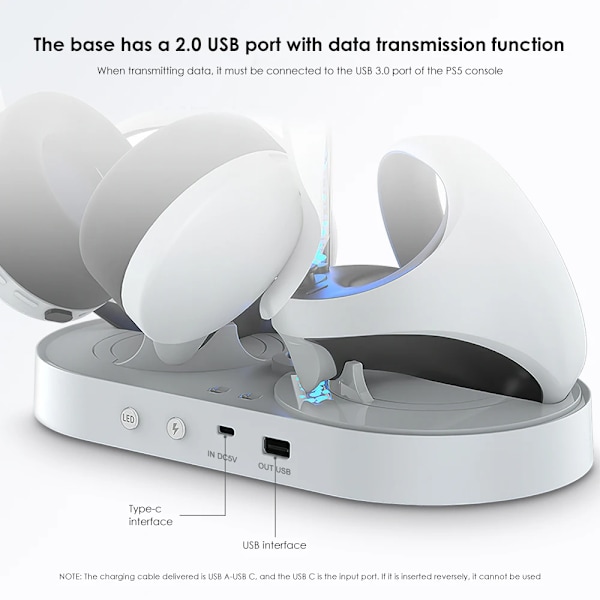Controller Opladningsstation til PS VR2 Oplader Dock Stativ til Playstation VR2 Headset med RGB Lys Skærm Tilbehør