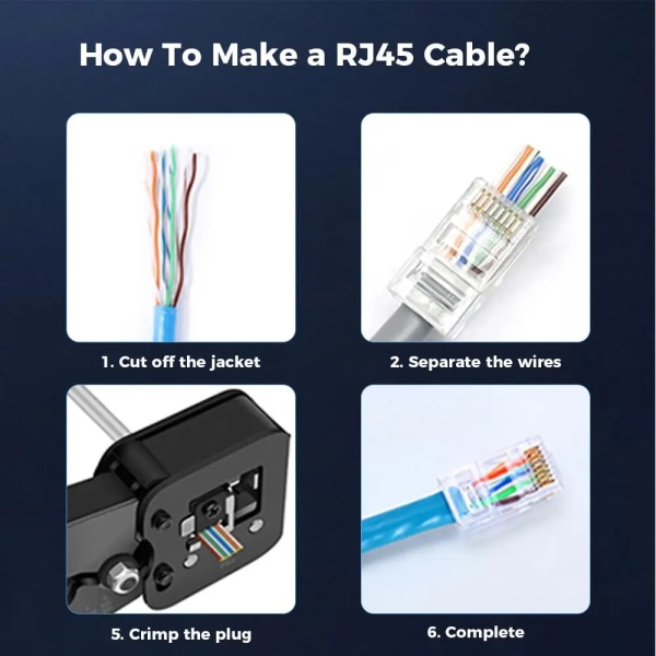 50 delar RJ45 kontakter Cat5e Cat6 Pass Through EZ to Crimp Modular Plug for Solid Stranded Network Cable