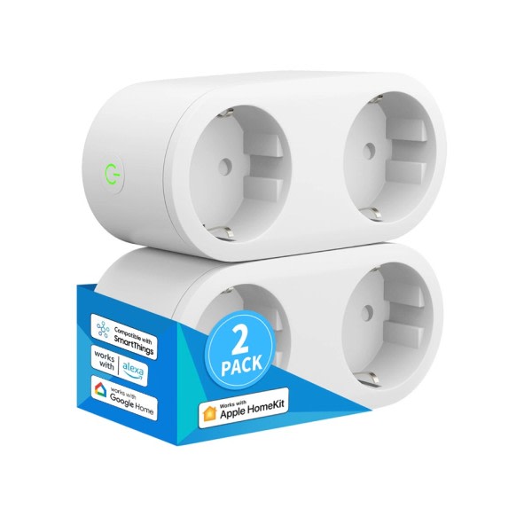 2 In 1 WiFi Smart Plug Dual Outlet EU Smart Socket Remote Voice Control Support Alexa Google Home