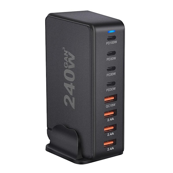 240W  Skrivbord Laddare 8-portar USB Typ C PD Laddare Snabb Ladda 3.0 USB Typ C Snabb Laddare