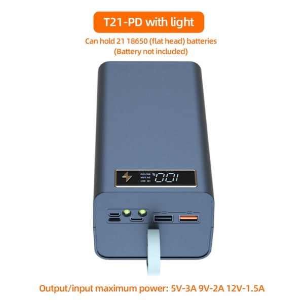 Ficklampa Batteri Laddare Låda Power Bank Hållare Gör-det-själv Shell fodral
