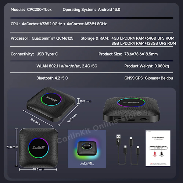 Android 13 TV Box LED 8+128GB CarPlay Langaton Android Auto Langaton sovitin