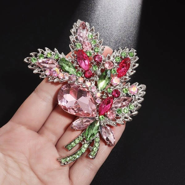 Mode Färgglad Kristall Stor Blomma Brosch Charm Dam Bröllop Fest Dräkt Smycken