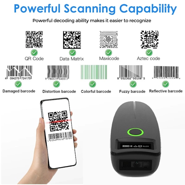 Mini Stregkode Scanner USB Kablet/Bluetooth/ 2,4G Trådløs