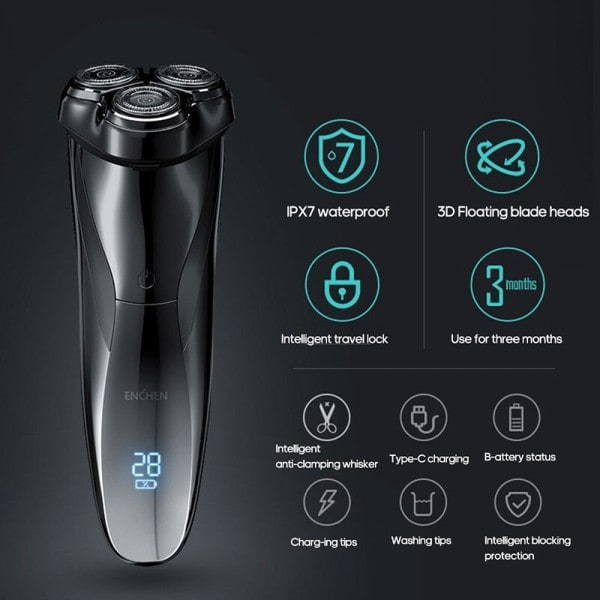 Blackstone 3D Elektrisk Rakapparat Rakapparat För Män IPX7 Vattentät Våt & Dry Dual Use LCD Display Ansikte Skägg Rakning Rakhyvel