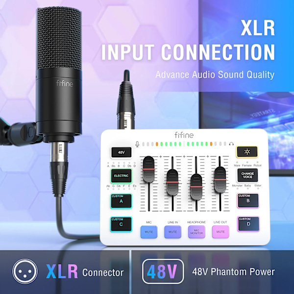 Spel USB Mixer Med 4-kanaler/XLR Mikrofon Gränssnitt/RGB, Ljud mixer