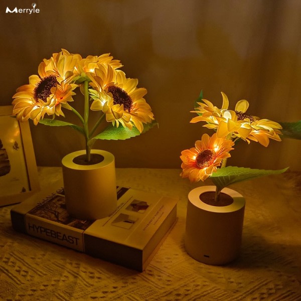 Kunstig tulipan solsikke dekorativ lys oppladbart soverom lampe kreativ natt lys