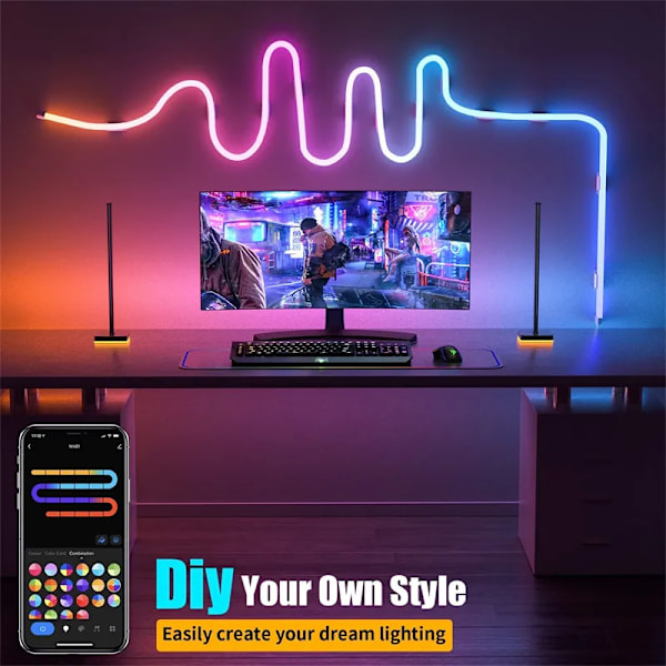 LED Strip Lys 12-24V 84LEDs/M Silicone Neon Reb Lys med Music Sync RGBIC Dreamcolor Chasing Strip Tape