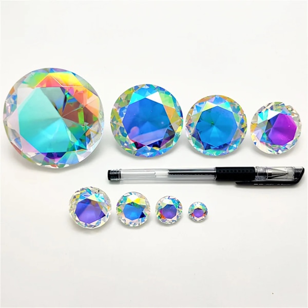 80 mm AB Färgglada K9 Kristall Diamant Pappersvikt Dekorativ Rainbow Maker Prism Glas Diamanter