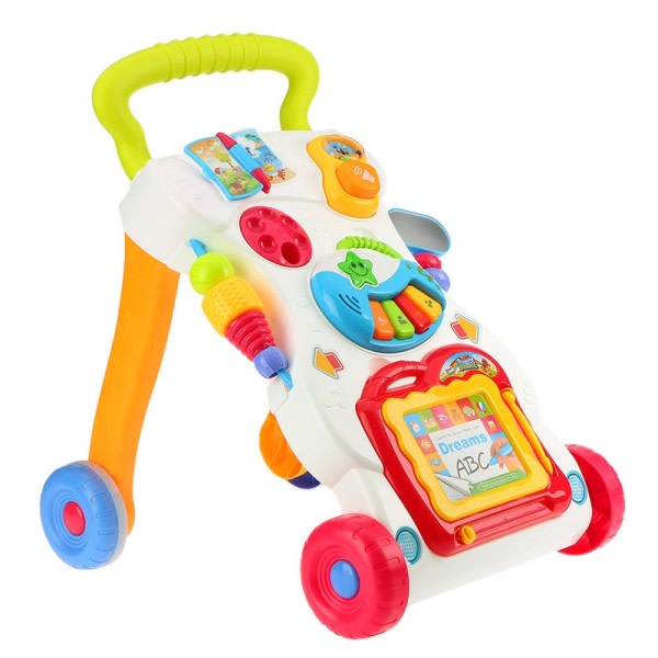 Baby Walker Toddler Trolley Sitt-to-Stand ABS Musical Walker med justerbar skruv