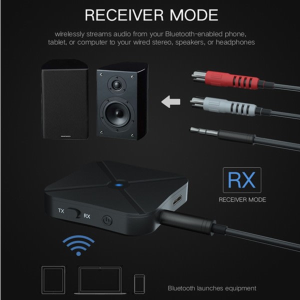 Bluetooth 5.0 4.2 modtager og sender lyd musik stereo trådløs adapter RCA 3,5MM AUX jackstik