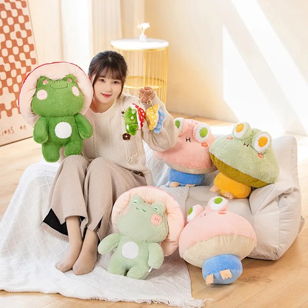 Frosk Plushie Leker Kawaii Rød Sopp Singel Frog Fylt Myk Dyr Leker Baby Pease Doll