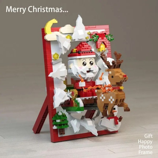 Joulu sarja rakennus palikat joulupukki valokuva kehys joulu puu malli luminen talo musiikki laatikko tiilet