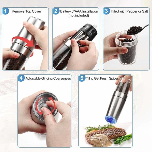 Elektrisk peber kværn batteri automatisk tyngdekraft induktion rustfrit stål mølle køkken gadgets salt shaker kværne