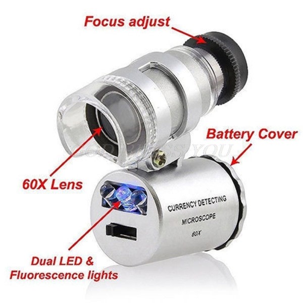 60x mini tasku LED UV jalokivi luuppi mikroskooppi lasi korut suurennuslasi