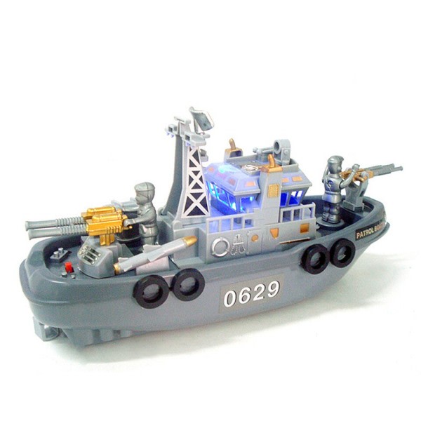 Høy kvalitet elektrisk plast mini marin patrulje blinkende lys lyd båt militær modell vann leker