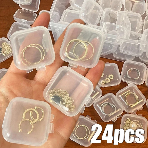 24 bitar Mini Square Förvaring Låda Transparent Plast Lådor För Smycken Förvaringsfodral