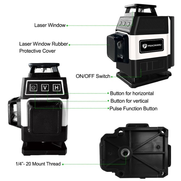 Mini 16 Liner 4D Laser Niveau Grøn Liner Selvnivellerende Horisontal og Lodret Kraftfuld Grøn Beams Laser Level